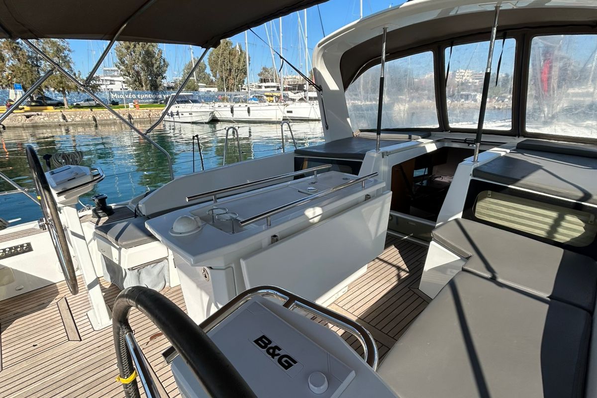 Deck of Blue Satellite, a Beneteau Oceanis 46.1 sailboat at Athens, Greece