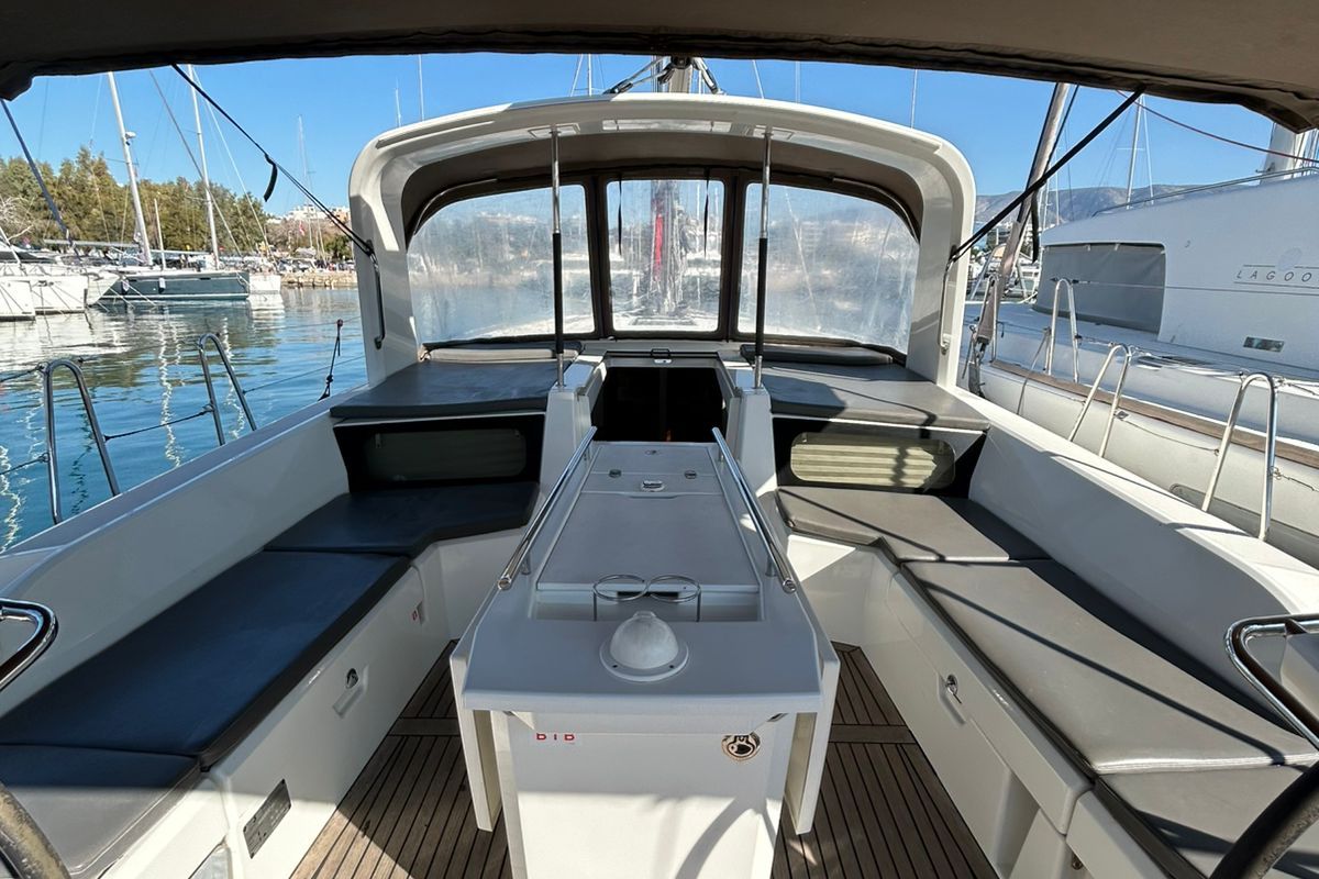Deck of Blue Satellite, a Beneteau Oceanis 46.1 sailboat at Athens, Greece
