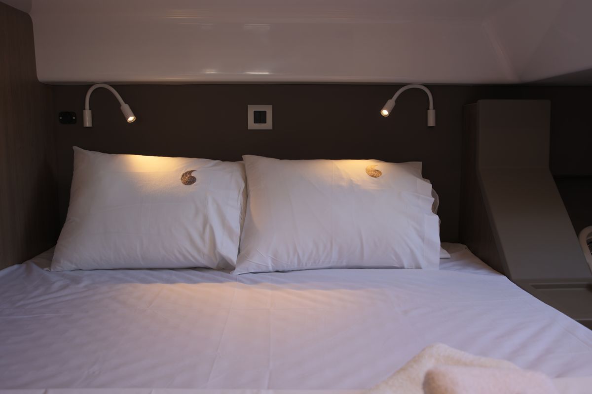 Cabin on ALINA II, a Bali 4.6 catamaran at Preveza, Greece
