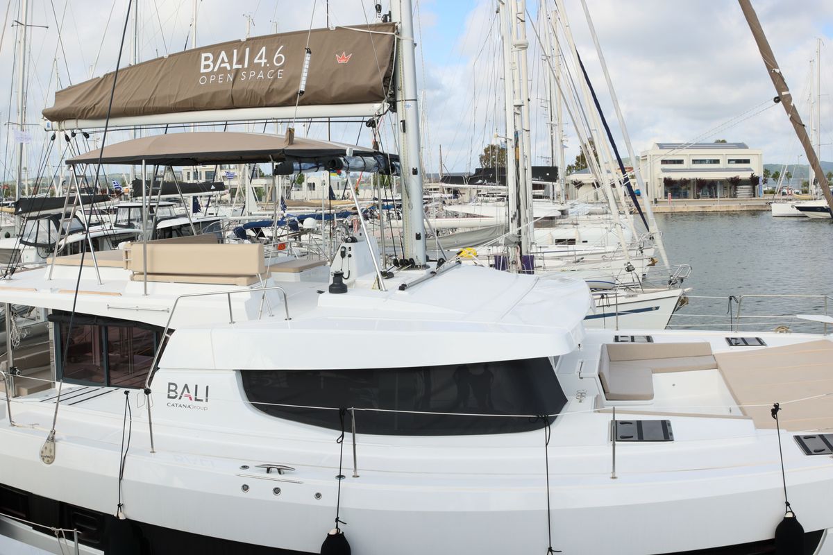Exterior view of ALINA II, a Bali 4.6 catamaran at Preveza, Greece