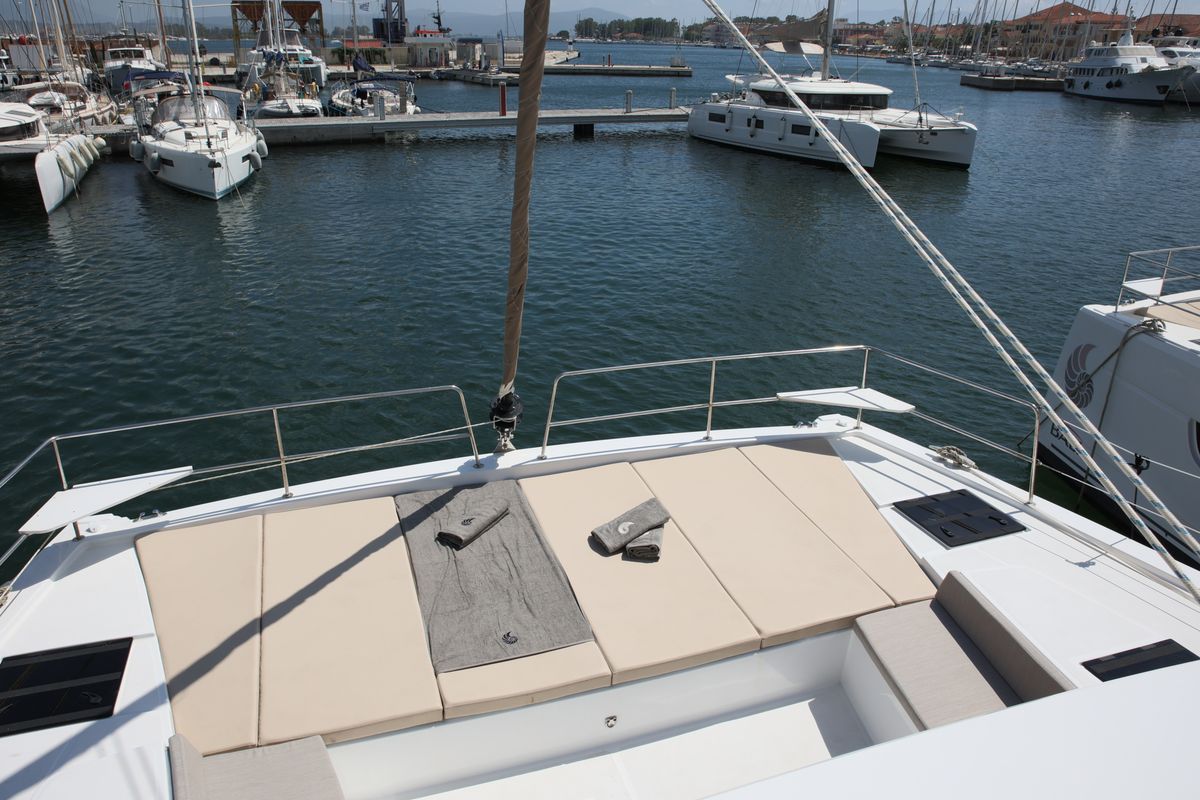Deck of ALINA II, a Bali 4.6 catamaran at Preveza, Greece