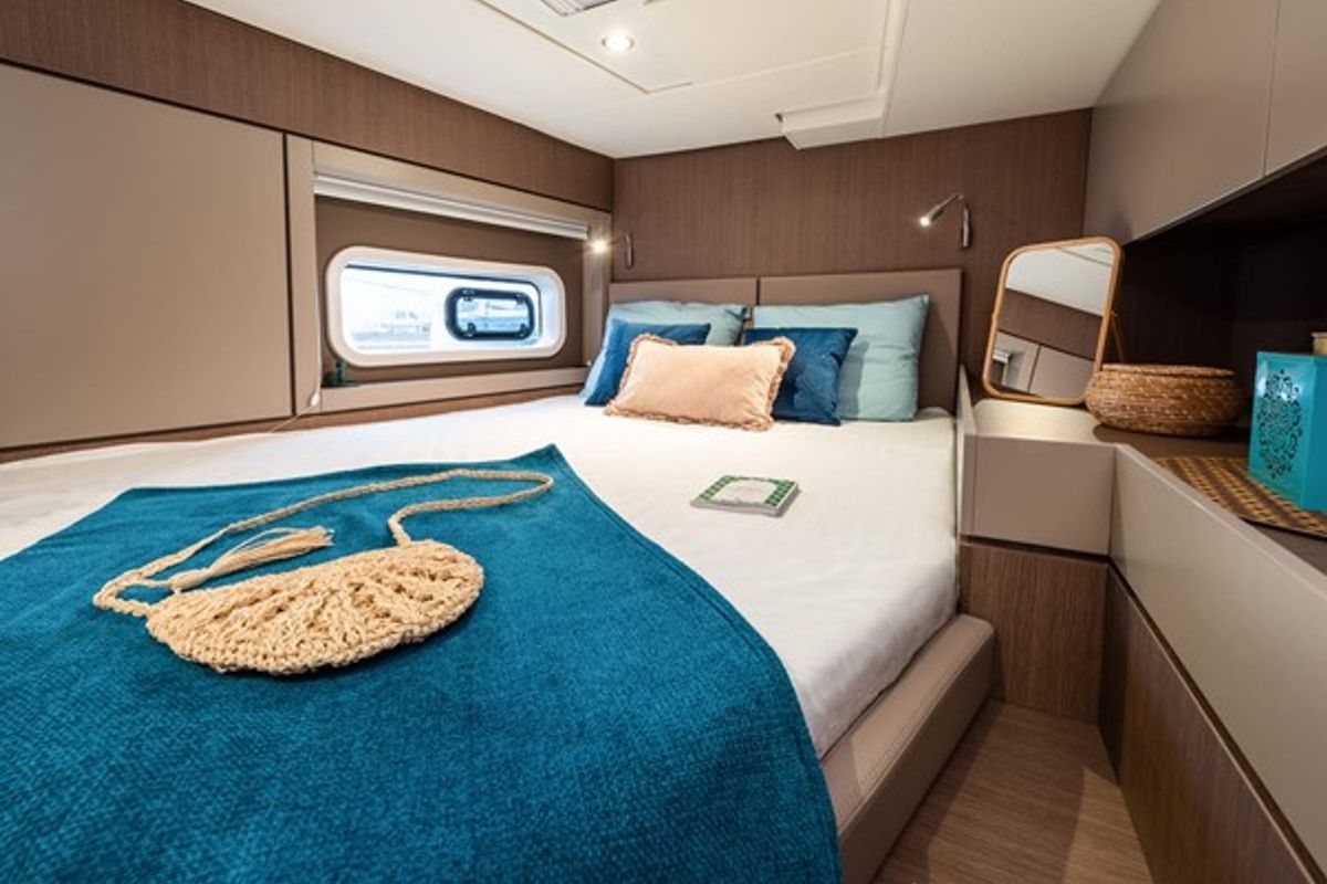 Cabin on ALINA II, a Bali 4.6 catamaran at Preveza, Greece