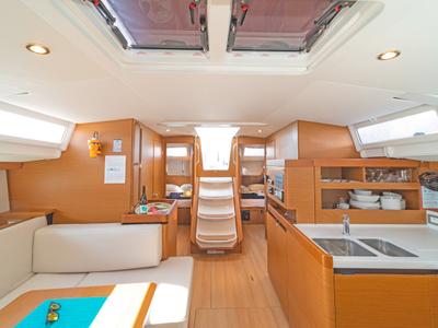 Galley of Funsea, a Jeanneau Sun Odyssey 490 sailboat at Gouvia, Greece