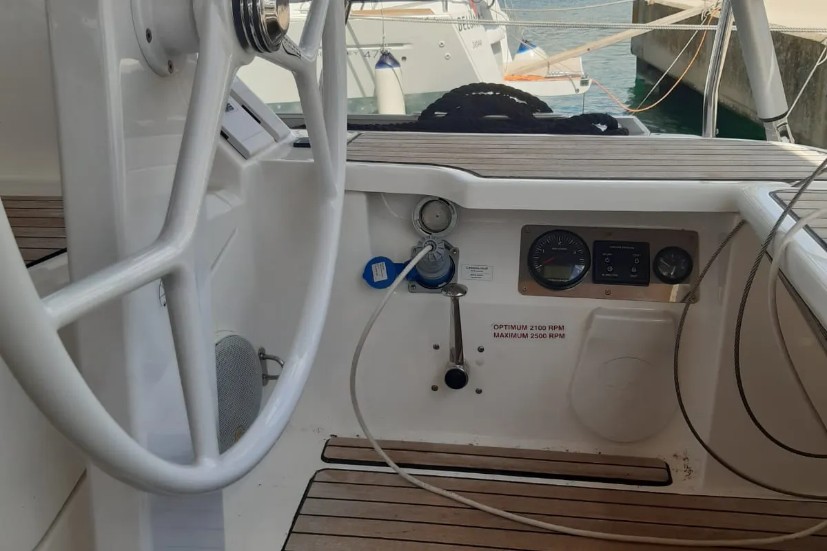 Cockpit of PENELOPE, a Bavaria Cruiser 46 sailboat at Općina Sukošan, Croatia