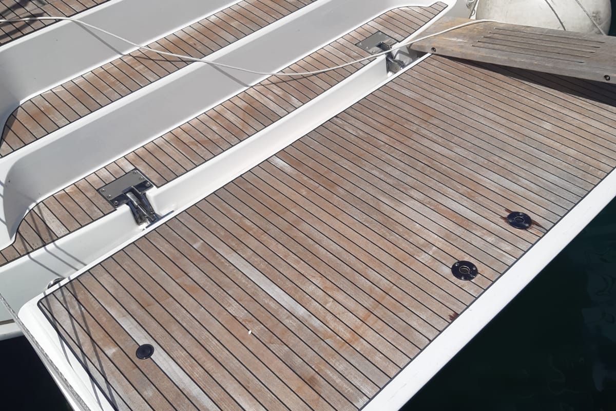 Deck of PENELOPE, a Bavaria Cruiser 46 sailboat at Općina Sukošan, Croatia
