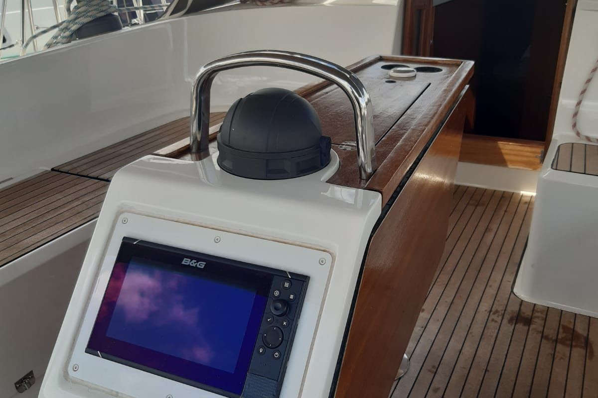 Cockpit of PENELOPE, a Bavaria Cruiser 46 sailboat at Općina Sukošan, Croatia