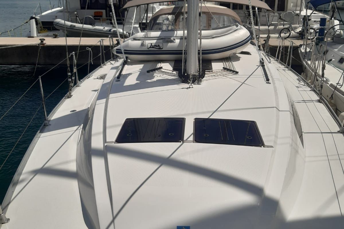 Deck of PENELOPE, a Bavaria Cruiser 46 sailboat at Općina Sukošan, Croatia