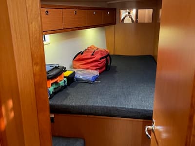 Cabin on Amelva, a Bavaria Cruiser 46 sailboat at São Pedro, Portugal