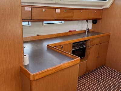 Galley of Amelva, a Bavaria Cruiser 46 sailboat at São Pedro, Portugal