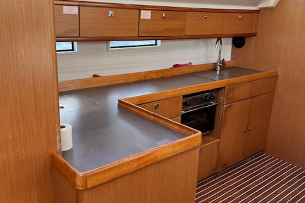Galley of Amelva, a Bavaria Cruiser 46 sailboat at São Pedro, Portugal