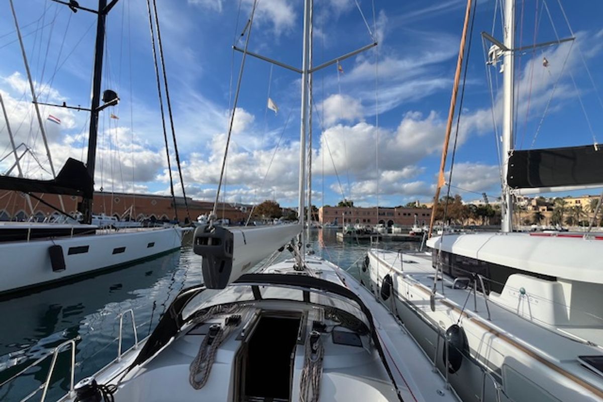Exterior view of Amelva, a Bavaria Cruiser 46 sailboat at São Pedro, Portugal