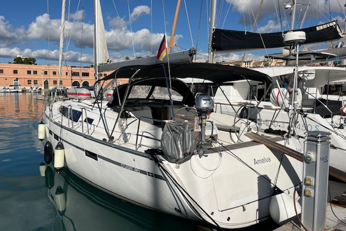 Exterior view of Amelva, a Bavaria Cruiser 46 sailboat at São Pedro, Portugal