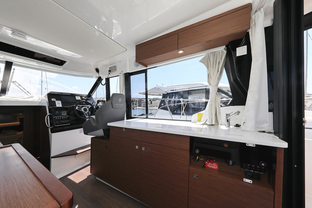 Galley of Raptor, a Jeanneau Merry Fisher 1095 Fly motorboat at Grad Biograd na Moru, Croatia