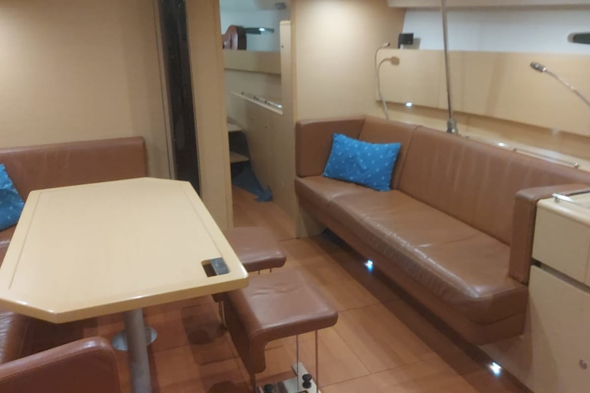 Salon of Geisha, a Beneteau First 50 sailboat at Milazzo, Italy