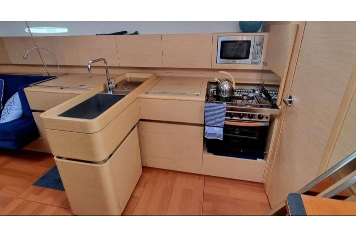 Galley of Geisha, a Beneteau First 50 sailboat at Milazzo, Italy