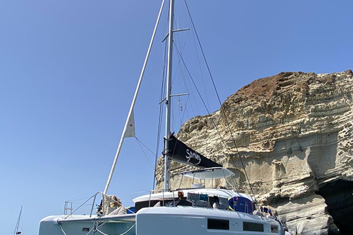 Exterior view of Spring, a Lagoon 51 catamaran at Athens, Greece