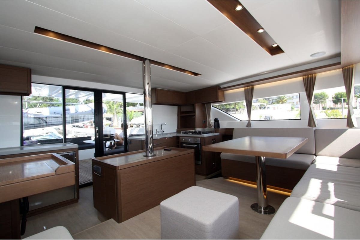 Salon of Princess Claire, a Lagoon 50 catamaran at Grad Kaštela, Croatia