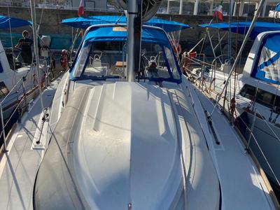 Deck of Caroline, a Beneteau Oceanis 38 sailboat at Procida, Italy