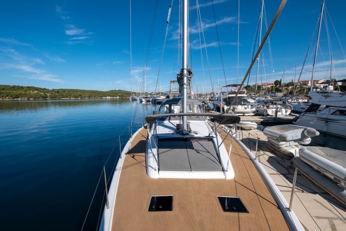 Deck of Morea, a Cantiere Del Pardo (Grand Soleil) Grand Soleil 52 LC sailboat at Grad Šibenik, Croatia