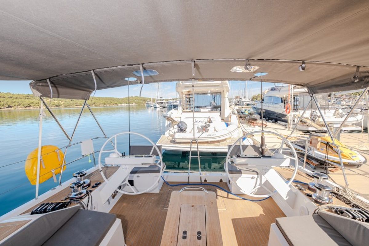 Cockpit of Morea, a Cantiere Del Pardo (Grand Soleil) Grand Soleil 52 LC sailboat at Grad Šibenik, Croatia