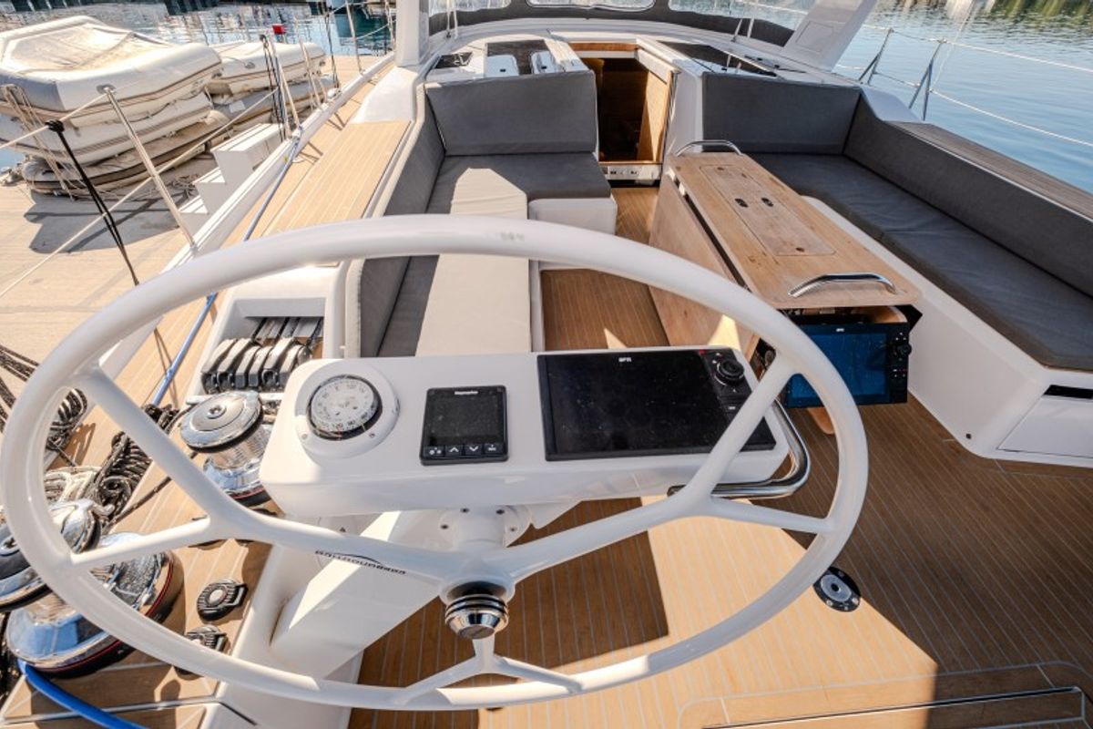 Cockpit of Morea, a Cantiere Del Pardo (Grand Soleil) Grand Soleil 52 LC sailboat at Grad Šibenik, Croatia