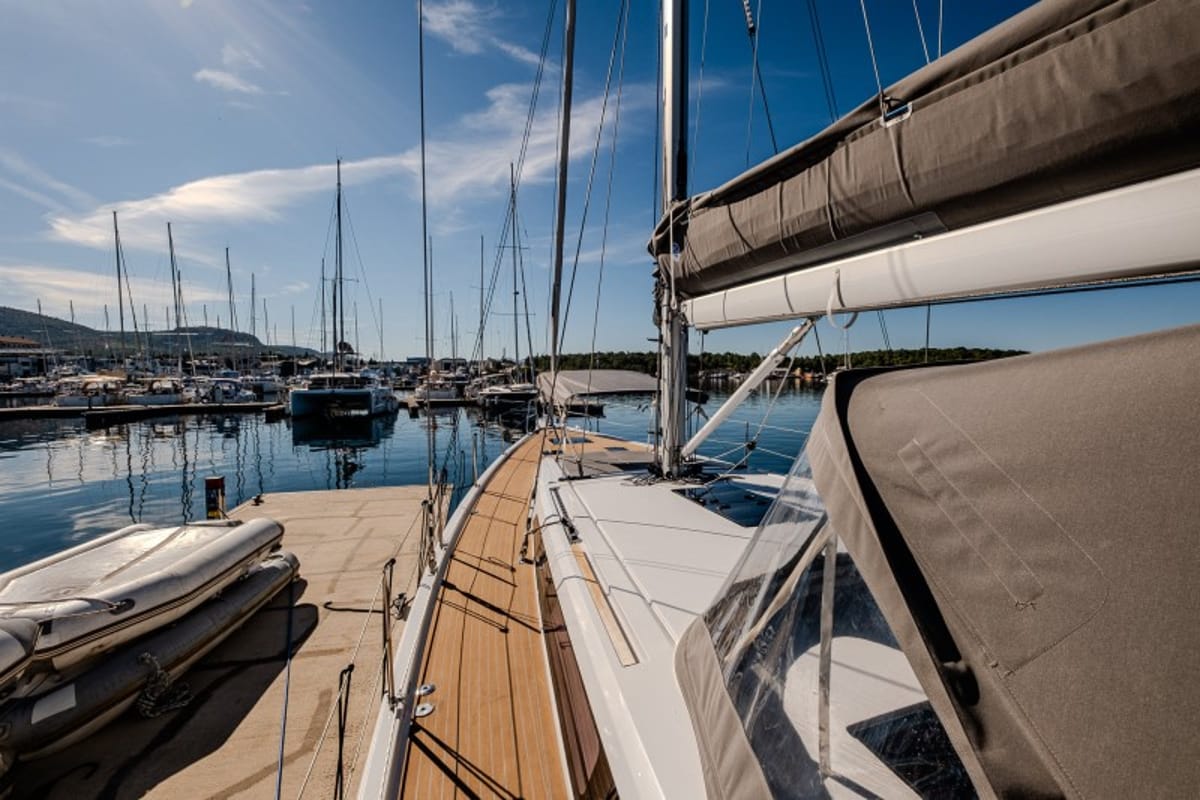 Deck of Morea, a Cantiere Del Pardo (Grand Soleil) Grand Soleil 52 LC sailboat at Grad Šibenik, Croatia