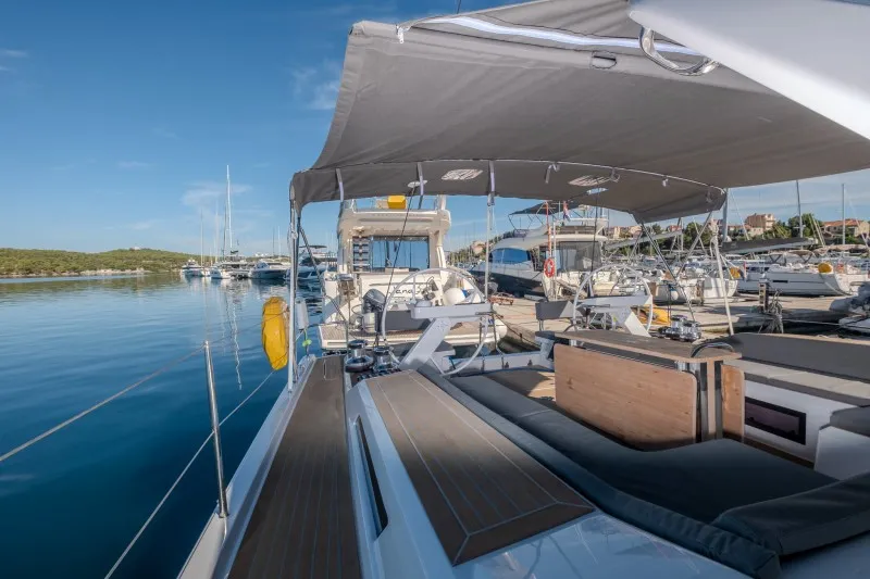 Deck of Morea, a Cantiere Del Pardo (Grand Soleil) Grand Soleil 52 LC sailboat at Grad Šibenik, Croatia