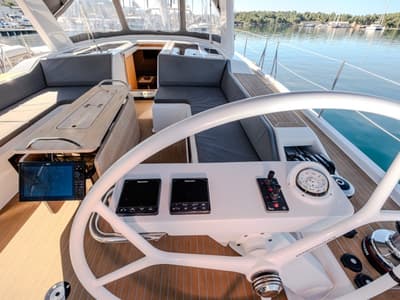 Cockpit of Morea, a Cantiere Del Pardo (Grand Soleil) Grand Soleil 52 LC sailboat at Grad Šibenik, Croatia