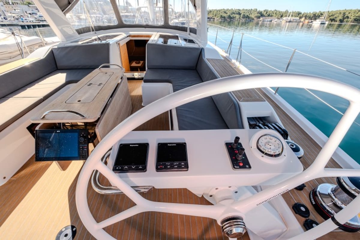 Cockpit of Morea, a Cantiere Del Pardo (Grand Soleil) Grand Soleil 52 LC sailboat at Grad Šibenik, Croatia