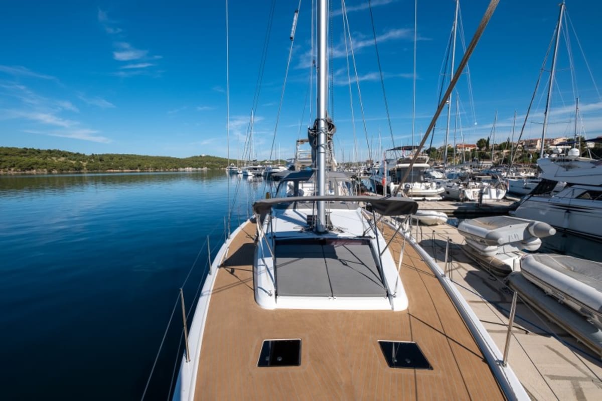 Deck of Morea, a Cantiere Del Pardo (Grand Soleil) Grand Soleil 52 LC sailboat at Grad Šibenik, Croatia