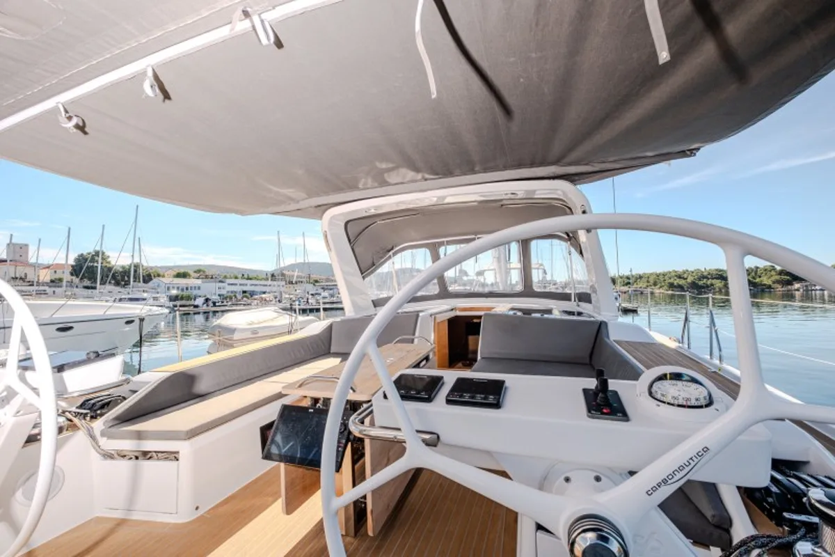 Cockpit of Morea, a Cantiere Del Pardo (Grand Soleil) Grand Soleil 52 LC sailboat at Grad Šibenik, Croatia