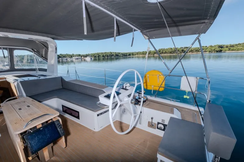 Cockpit of Morea, a Cantiere Del Pardo (Grand Soleil) Grand Soleil 52 LC sailboat at Grad Šibenik, Croatia