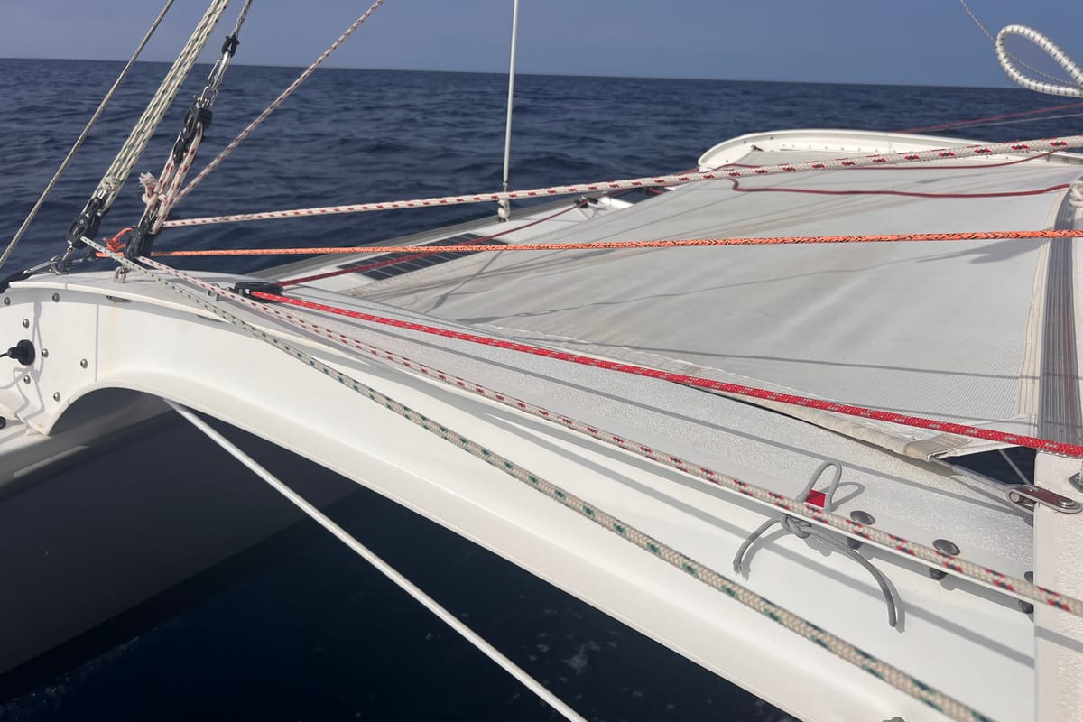 Deck of Don Cangrejo, a Gulet Trimaran sailboat at Duino Aurisina / Devin - Nabrežina, Italy