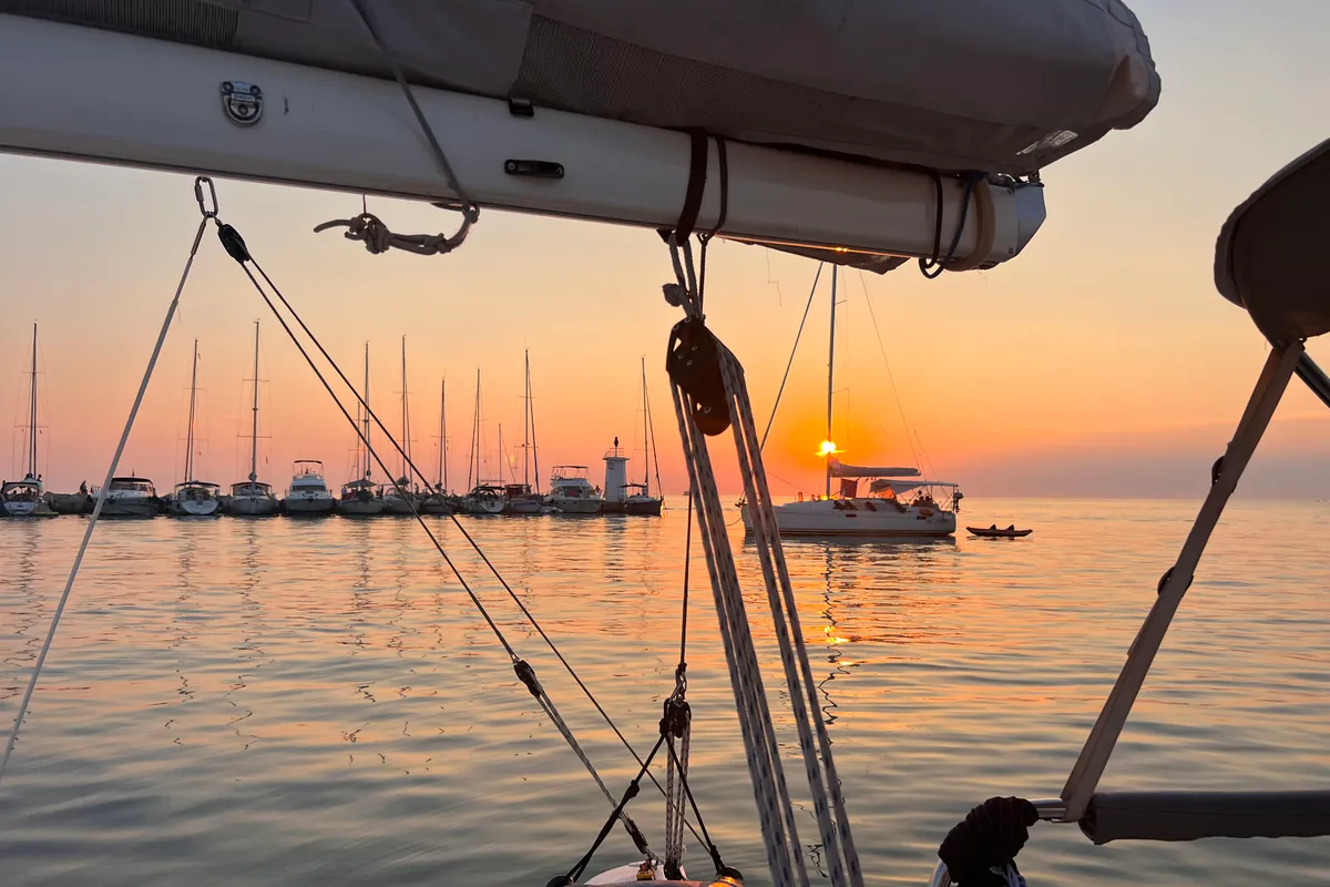 Deck of Don Cangrejo, a Gulet Trimaran sailboat at Duino Aurisina / Devin - Nabrežina, Italy