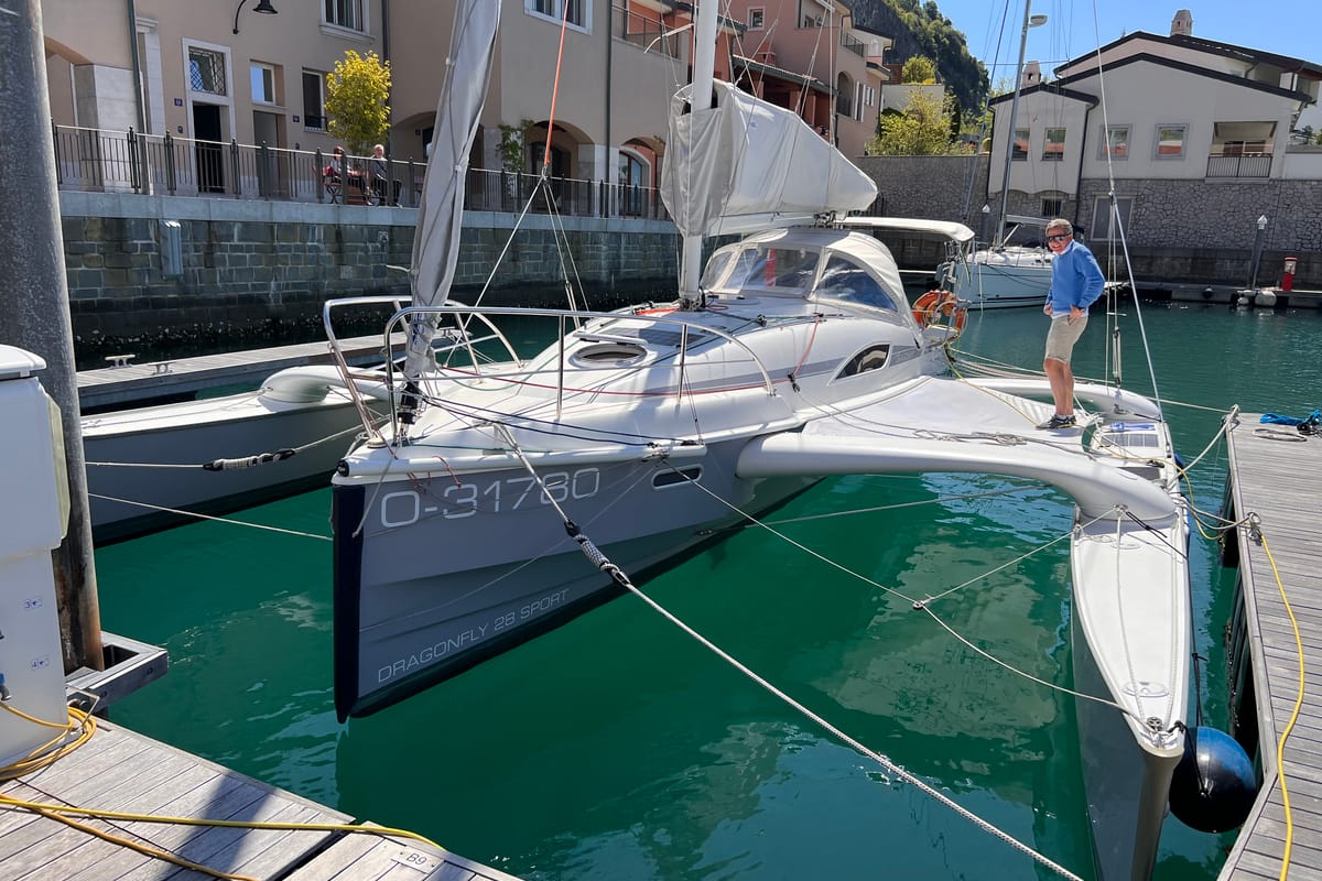 Exterior view of Don Cangrejo, a Gulet Trimaran sailboat at Duino Aurisina / Devin - Nabrežina, Italy