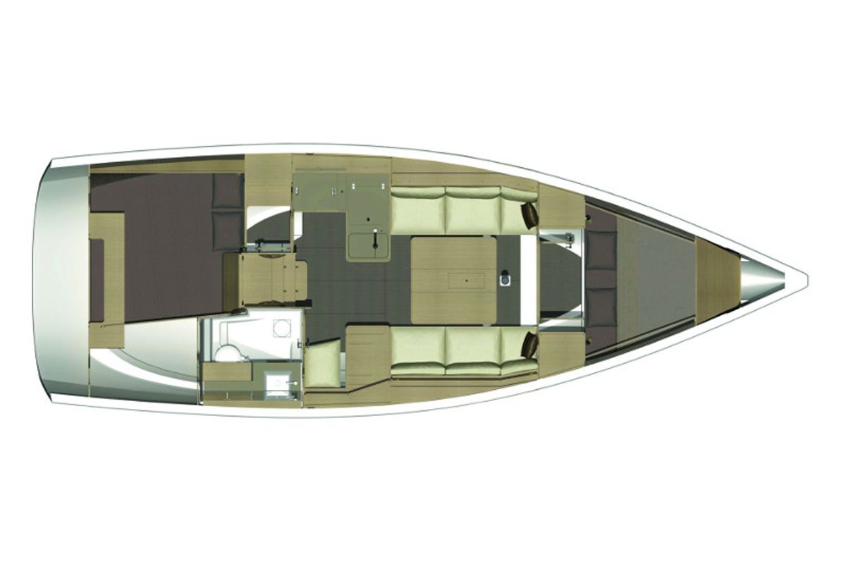 Floor plan of Happy Planet, a Dufour 360 Grand Large sailboat at Tonnarella, Italy