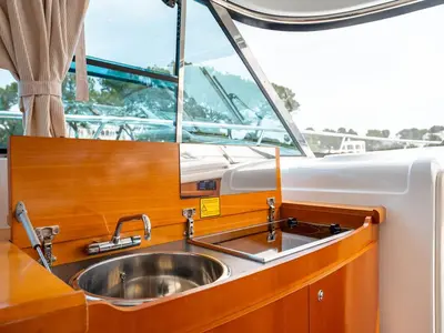 Galley of Helen Rose, a Beneteau Antares 12 Fly yacht at Općina Medulin, Croatia
