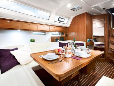 Salon of Amaris, a Bavaria Cruiser 46 sailboat at Fethiye, Turkey