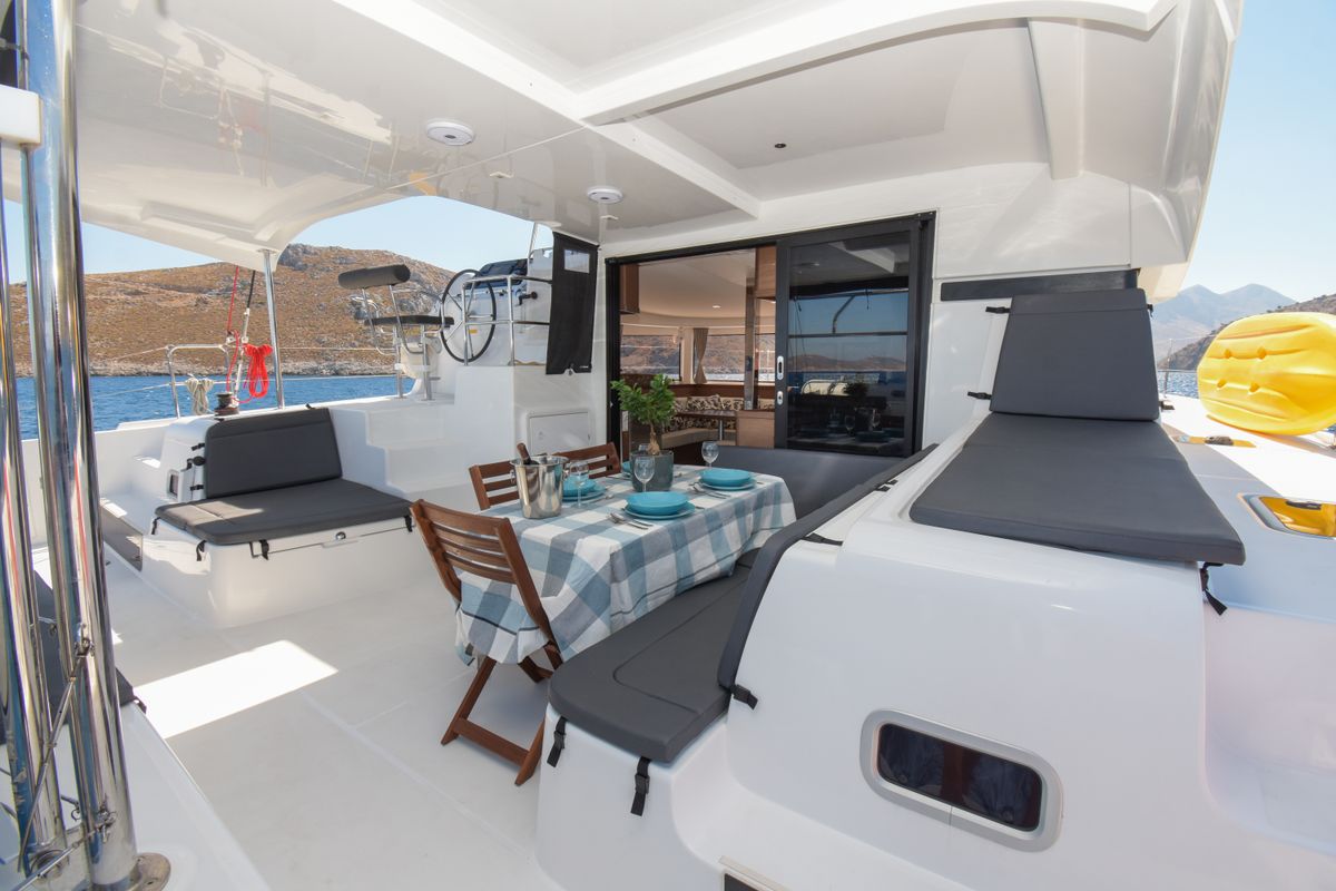 Deck of Aenaos, a Lagoon 42 catamaran at Municipal Unit of Rhodes, Greece