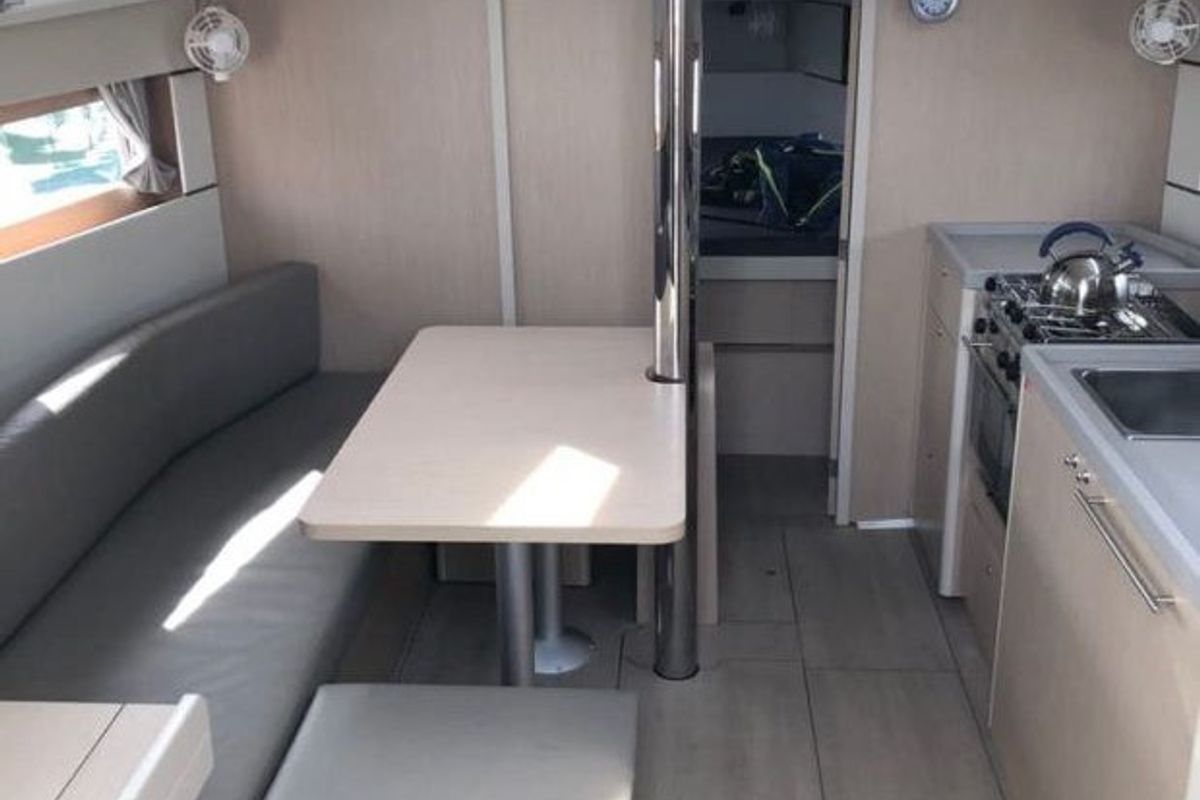 Salon of Lisboa, a Beneteau Oceanis 38.1 sailboat at Port Navalo, France