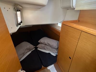 Cabin on OYSTER SHELL, a Jeanneau Sun Odyssey 379 sailboat at Athens, Greece