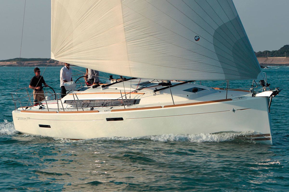 Exterior view of OYSTER SHELL, a Jeanneau Sun Odyssey 379 sailboat at Athens, Greece