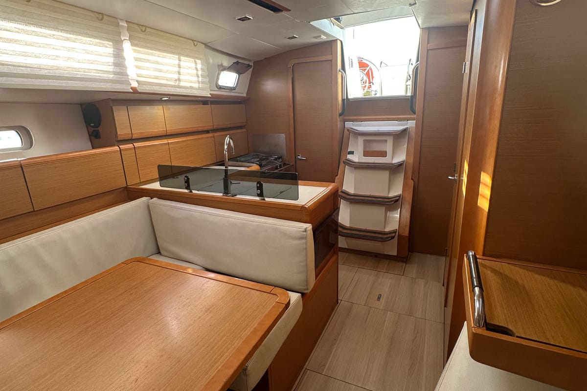 Salon of OYSTER SHELL, a Jeanneau Sun Odyssey 379 sailboat at Athens, Greece