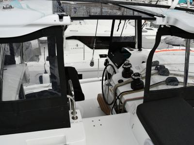 Cockpit of Bonnie, a Lagoon 43 catamaran at Dubrovnik, Croatia