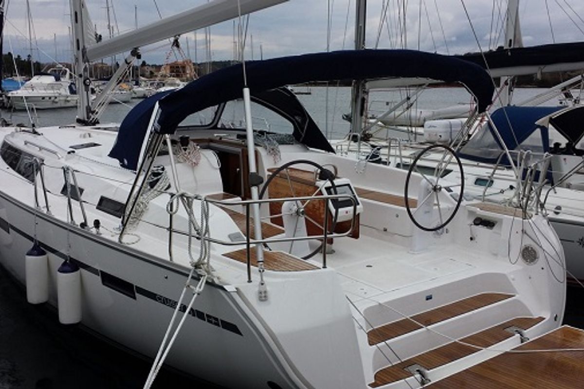 Cockpit of Ivolga, a Bavaria Cruiser 51 sailboat at Grad Šibenik, Croatia