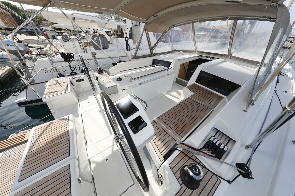 Deck of Air 2, a Beneteau Oceanis 46.1 sailboat at Grad Trogir, Croatia