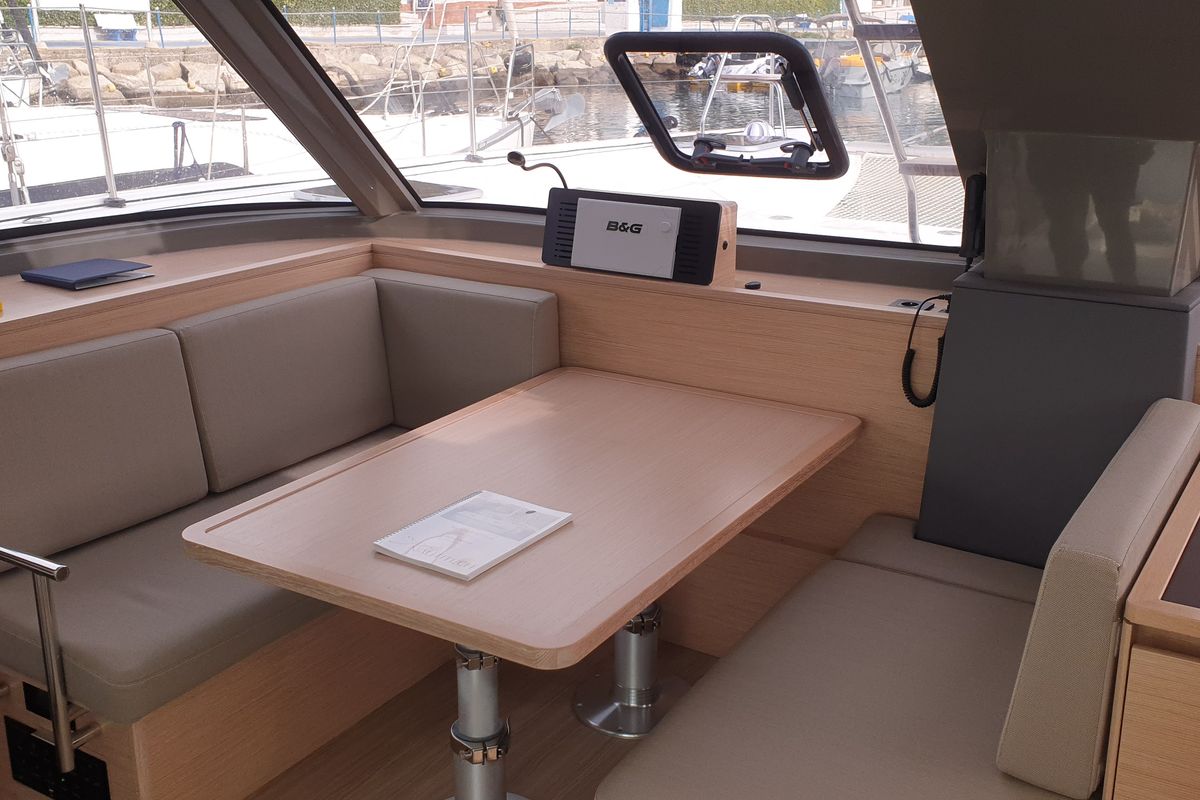 Salon of Lullaby, a Nautitech 40 Open catamaran at Tropea, Italy