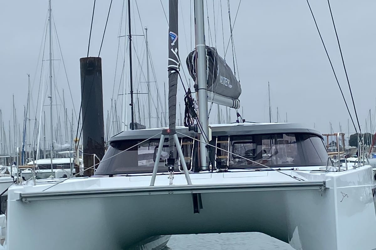 Exterior view of Lullaby, a Nautitech 40 Open catamaran at Tropea, Italy