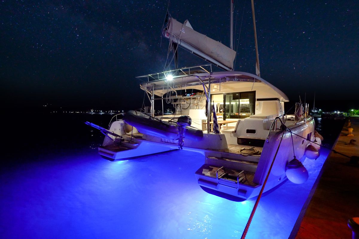 Exterior view of Catalina, a Lagoon 42 catamaran at Municipal Unit of Anaktorio, Greece