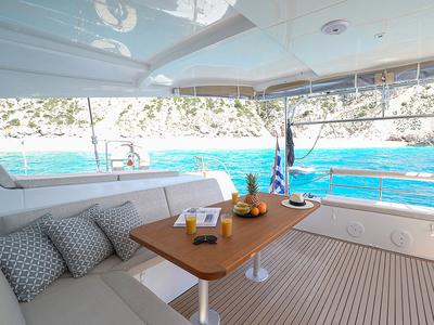 Deck of Catalina, a Lagoon 42 catamaran at Municipal Unit of Anaktorio, Greece